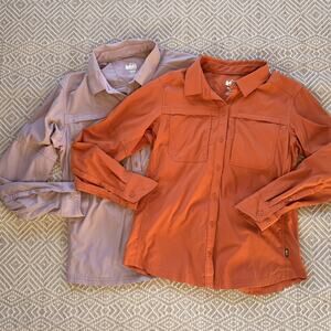 REI Co-op Shirt Womens Medium Large Rust Orange Mauve Hiking Nylon Lot 2 Trail